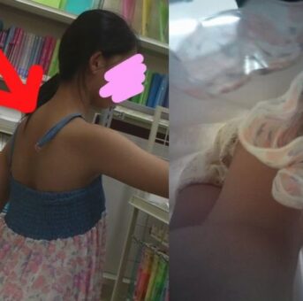 ワンピの肩紐が外れて焦る超級美少女J○ちゃん 声かけ粘着生おぱんつ逆さ撮り