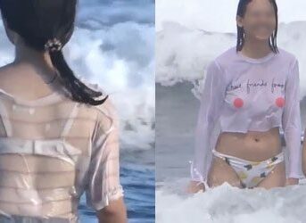 海水浴場ノーブラ乳首丸見え