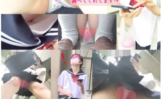【坂系美少女声かけ】【セーラーからのぞく純白ブラ＆主張満点乳首】【前後から挟み撃ち…禁断の水玉パンツ逆さ撮り】