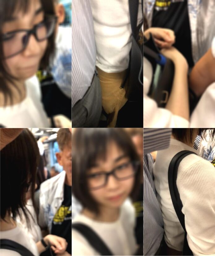 前後から痴漢にあう可愛いメガネちゃん