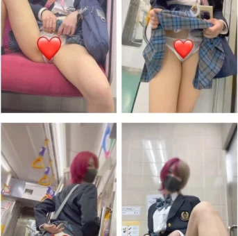 JK盗撮日記85 青チェックツートンカラー美脚ミニスJKを電車内とトイレ内で盗撮【※電車対面22分超撮影】