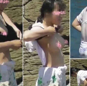 川で水遊びする水着Ｃちゃんの着替えオッパイ