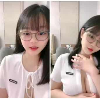 甘い眼鏡美人桃子！巨乳ボディが魅力的で魅惑的！生中継で親密な接触と発情期の水音、小声での甘ったるい喘息を堪能