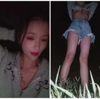 かわいい美女のライブ配信者。河原でカッコイイお兄さんとの熱い交流！